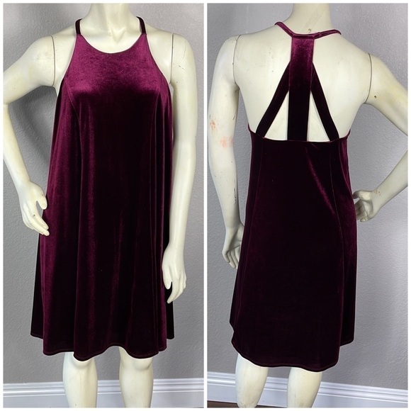 NWT Crosby by Mollie Burch Ellie Velvet Mini Swing Trapeze Dress Cabernet Red M - Picture 1 of 14